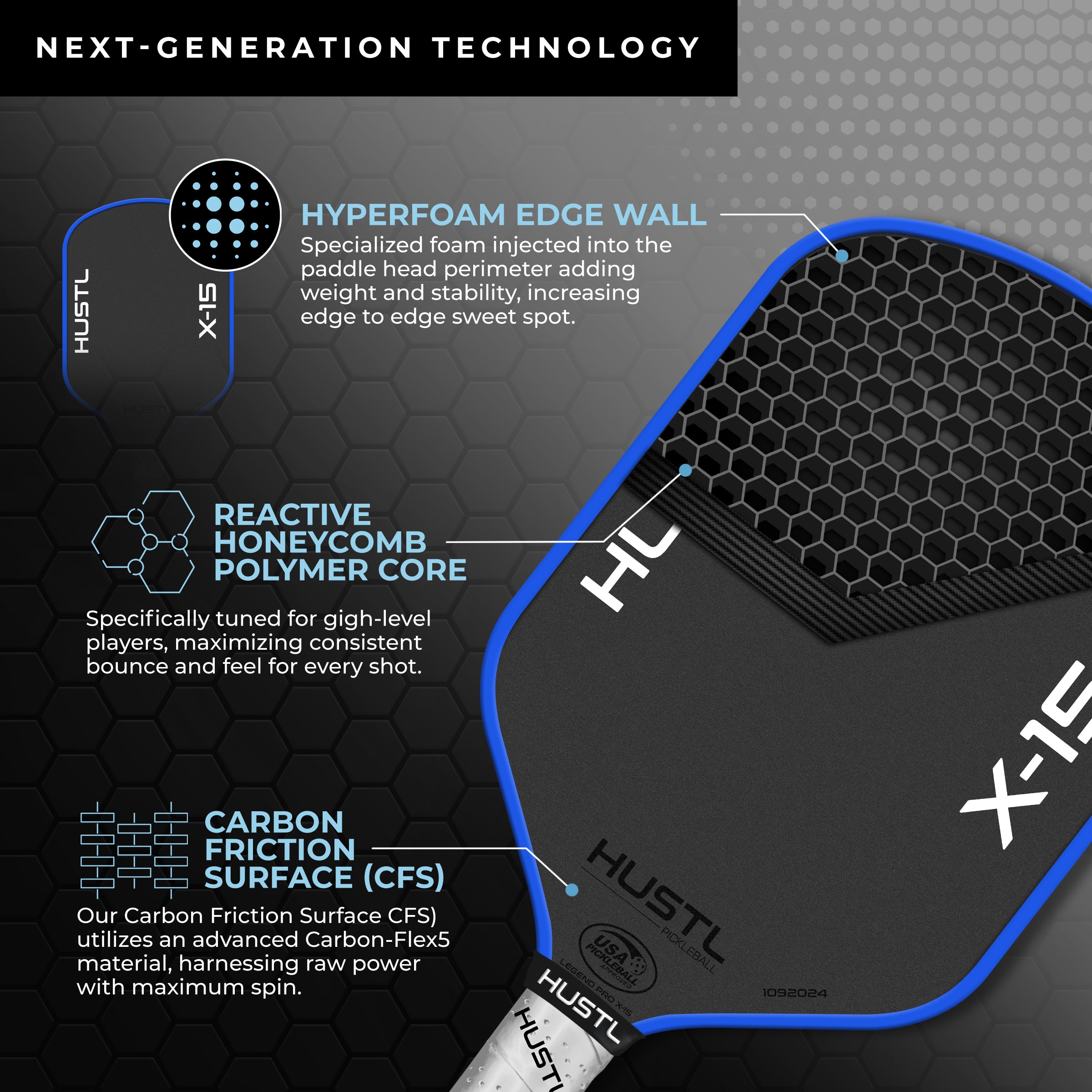 NEW HUSTL X-15 PRO 16mm Raw Carbon Gen 3 Technology Paddle